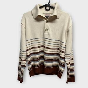 Vintage Lord Jeff Striped Knit Polo Sweater – Made in USA – Unisex Large W06